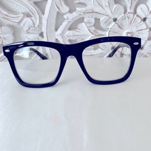 Fashion glasses in black with hint of silver. No prescription, clear lenses.